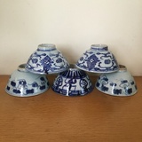 清中期青花灵芝缠枝纹茶碗五只 八品 保真包老古玩瓷器收藏