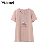 羽卡兹 2016夏季新款韩版女装麻花辫小女孩卡通印花短袖T恤女