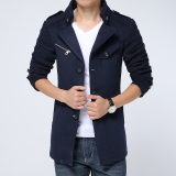 冬季男士风衣中长款韩版青年英伦休闲羊毛呢子修身型加绒厚外套潮