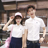 白色情侣装夏装短袖衬衫 韩版修身休闲结婚短袖衬衣 学生 班服潮
