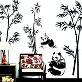 可移除 水墨竹子熊猫墙贴 中国风玄关客厅电视墙书房沙发背景贴画