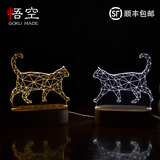 【悟空】北欧榉木亚克力3D立体LED卧室艺术床头灯小鹿灯 猫咪造型