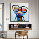 厅卧室书房定制抽象手绘挂画包邮油画酒店孔雀麋鹿青蛙动物创意客