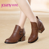 Josiny/卓诗尼2015新款短靴女高跟尖头套脚舒适粗跟女靴154275854