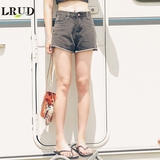 LRUD2016夏季新款韩版高腰弹力卷边牛仔短裤女修身显瘦牛仔热裤