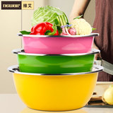 维艾圆形不锈钢盆加厚加深三件套彩色套装厨房用品和面盆洗菜盆大