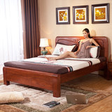 全实木床 中式美国红橡实木双人床1.8米高箱储物床婚床卧室家具