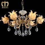 欧式全铜吊灯奢华创意玻璃灯罩水晶客厅灯饰简欧餐厅卧室纯铜灯具