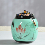 龙泉青瓷茶叶罐锡密封手绘茶叶罐陶瓷储存罐茶具大号粉罐