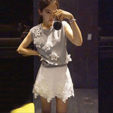2016夏季女韩版新时尚显瘦两件套装无袖上衣短裤裙潮休闲上衣短裙