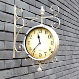 地中海双面挂钟 客厅大号铁艺做旧钟表旋转美式复古墙壁创意装饰
