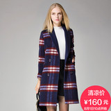 【特卖160元】尚都比拉2015新款冬装外套女百搭格子毛呢外套韩版