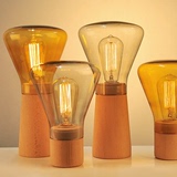 包邮新品小木墩现代实木玻璃台灯原创意展示爱迪生灯泡可调光