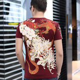 夏季男t恤衣服龙图案中国风短袖男装印花青少年t恤纹身半袖大码潮