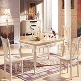 热卖爆款欧式餐桌餐椅组合全实木象牙白包邮套装大理石玉石台面餐