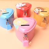韩版创意三角存钱罐儿童礼品铁皮带锁储蓄罐小号可爱卡通零钱罐