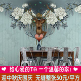 创意婚房背景墙纸艺术美式复古个性壁纸卧室客厅大型壁画鹿语墙画