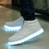 七彩发光鞋男女荧光情侣款USB充电LED灯鞋潮流板鞋高帮鬼步舞鞋子