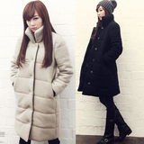 2016冬季韩版宽松大码时尚大衣潮新款立领加厚加棉毛呢外套女潮
