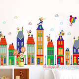 大型卡通童话世界房子儿童可移除墙贴自贴壁饰贴纸客厅走廊踢脚线