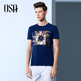 OSA欧莎2015夏季新款男装圆领短袖男士套头印花亮片T恤新MT517005