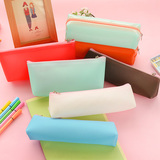 韩国永不变形大容量糖果色透明笔袋 可爱简约男女果冻胶文具笔盒