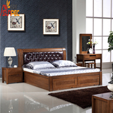 中式现代胡桃木高箱储物床1.8米欧式卧室家具双人床简约实木婚床