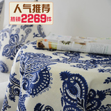 现代中式高档亚麻布艺餐桌布加厚台布茶几盖布花边 中国风青花瓷