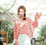 2016夏韩国正品代购女装 俏皮清纯条纹宽松针织衫 cherrykoko
