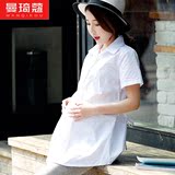 韩版孕妇职业装衬衫中长款夏短袖工作装上衣 连衣裙纯棉大码夏装