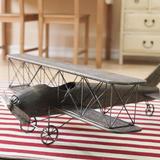 英冠复古怀旧创意原木制飞机摆件家居橱窗装饰品一战双翼飞机摆设