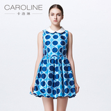 CAROLINE卡洛琳时尚波点娃娃领无袖蓝色连衣裙7.28新秋G6401002