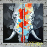 现代简约抽象玄关装饰画挂画壁画室内有框画竖版过道走廊动物大象