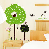 大型田园小鸟树屋自粘墙贴纸 可移除儿童房卧室客厅墙壁装饰贴画