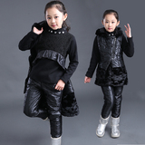 韩版童装女童冬装2016新款儿童运动加绒加厚中大童三件套女孩卫衣
