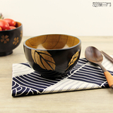 日式 木碗儿童实木餐具家用可爱饭碗木质手绘树叶樱花酸枣木碗