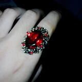 欧美民族风复古简约大气绿色红宝石戒指女款人造水晶装饰饰品