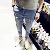 夏季新款纯色男9分牛仔裤小脚薄款修身型简约显瘦学生潮韩版休闲