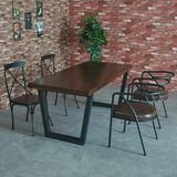 美式组装乡村复古做旧实木铁艺餐桌办公桌椅套装LOFT书桌工作台