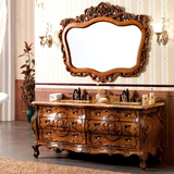奢华欧式浴室柜简欧式仿古美国红橡木大理石实木盆柜落地卫浴柜