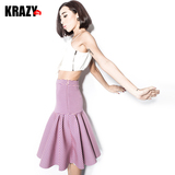 Krazy 廓形感 高质复合双面太空棉高腰包臀荷叶摆半裙 7208