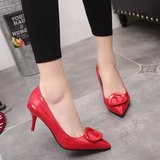 大东2016春季新款女鞋浅口鞋性感红色婚鞋尖头高跟漆皮单鞋舒适工
