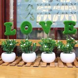love植物圆瓷瓶仿真花摆件 植绒字母 家居 客厅 婚庆装饰工艺品