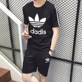 夏季男士跑步休闲运动套装韩版修身宽松健身短袖T恤一套衣服短裤