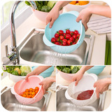 创意翻盖沥水篮 厨房洗水果盆 塑料滤水洗菜篮淘米筛 水果盘