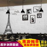 白色砖纹复古黑白风景相框巴黎铁塔餐厅咖啡馆背景无妨布墙纸壁画
