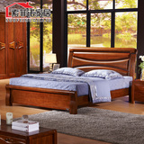 新中式胡桃木实木1.8米1.5米婚床双人床中式环保黄金色卧室家具