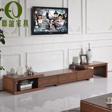 华人顾家现代简约小户型伸缩茶几电视柜组合 自由伸缩胡桃木皮电
