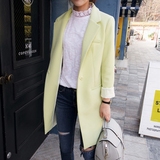 2016韩国秋冬新款时尚宽松显瘦长袖女士西服暗扣小西装中长款外套