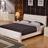 榆木床白色全实木1.5 1.8米双人床卧室开放漆家具现代中式婚床